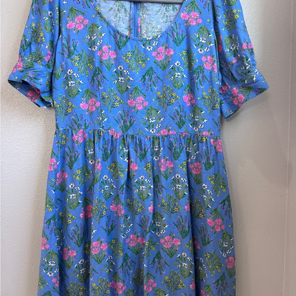 LOFT Blue Floral Dress with Pink and Green Details